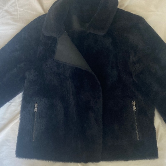 Black Leather Reversable Fur Moto Shearling Jacket Penny Lane - Picture 8 of 8